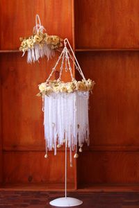 Cream and white flower handbasket (flowergirl). Cream and white floor confetti stand